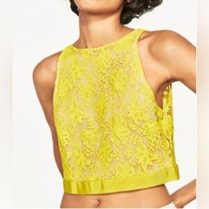 ZARA Yellow Lace Sleeveless crop Top sz lg